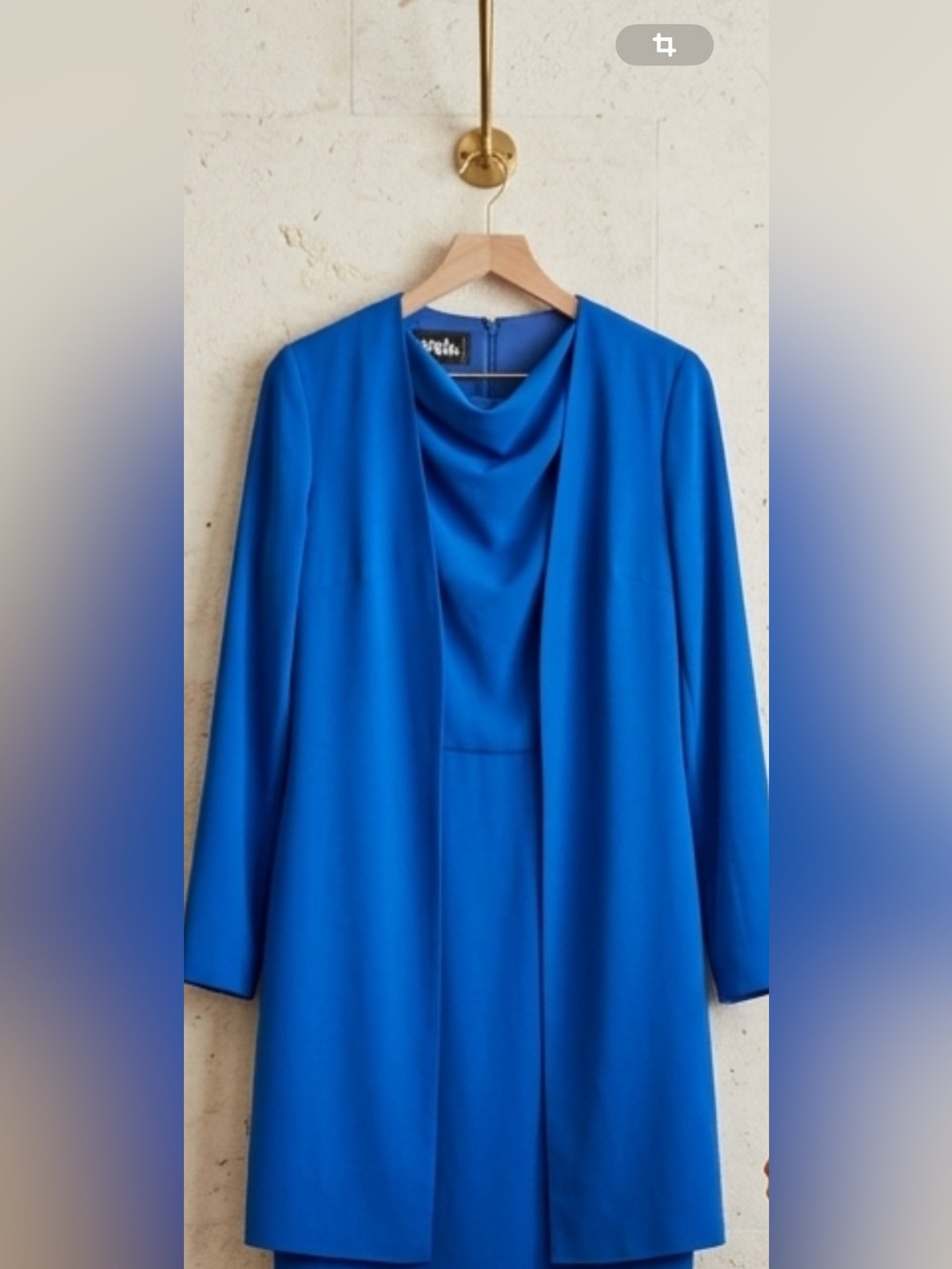 Ursula of Switzerland Electric Blue Draped Neck Dress and Jacket Set